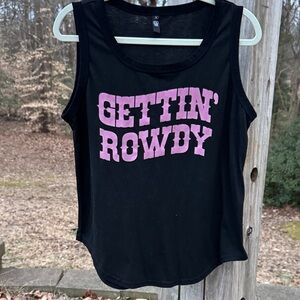 Gettin' Rowdy Black Tank Top with Pink Print